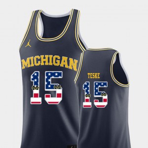 For Men Michigan #15 Jon Teske Navy USA Flag College Basketball Jersey 536522-325
