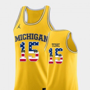 Men's Michigan #15 Jon Teske Yellow USA Flag College Basketball Jersey 831951-399