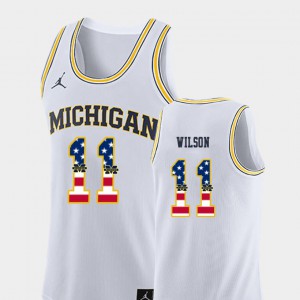 For Men University of Michigan #11 Luke Wilson White USA Flag College Basketball Jersey 413118-129