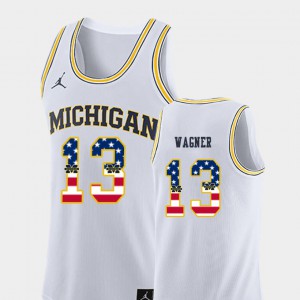 Mens Michigan Wolverines #13 Moritz Wagner White USA Flag College Basketball Jersey 844467-923