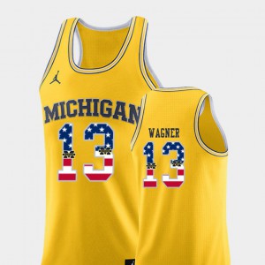 For Men's Wolverines #13 Moritz Wagner Yellow USA Flag College Basketball Jersey 457521-429
