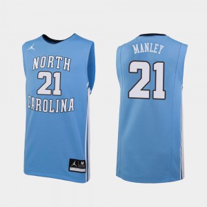 For Men's North Carolina Tar Heels #21 Sterling Manley Carolina Blue Replica College Basketball Jersey 212492-655