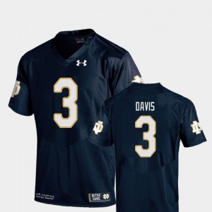 Mens UND #3 Avery Davis Navy College Football Replica Jersey 607973-374