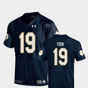 For Men University of Notre Dame #19 Justin Yoon Navy College Football Replica Jersey 237473-621