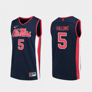 For Men University of Mississippi #5 Brian Halums Navy Replica College Basketball Jersey 517201-555