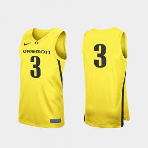 Mens Oregon #3 Yellow Replica College Basketball Jersey 463805-587