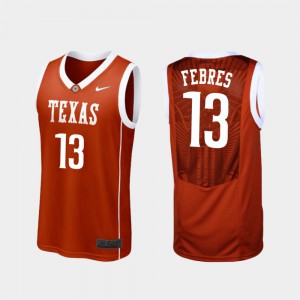 Mens Texas Longhorns #13 Jase Febres Burnt Orange Replica College Basketball Jersey 925956-387