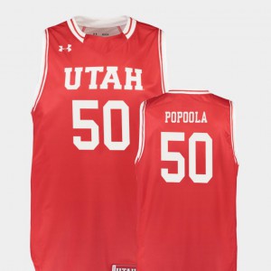 Mens Utah Utes #50 Christian Popoola Red Replica College Basketball Jersey 146345-743