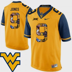 For Men West Virginia University #9 Adam Jones Gold Pictorial Fashion Football Jersey 275709-976