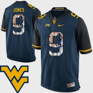 Men West Virginia Mountaineers #9 Adam Jones Navy Pictorial Fashion Football Jersey 757812-430