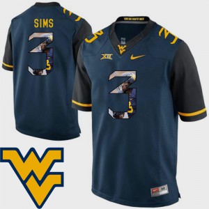 For Men WVU #3 Charles Sims Navy Pictorial Fashion Football Jersey 548455-943