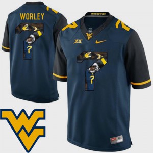 For Men's West Virginia #7 Daryl Worley Navy Pictorial Fashion Football Jersey 808821-195