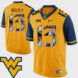 For Men West Virginia Mountaineers #13 David Sills V Gold Pictorial Fashion Football Jersey 712267-263