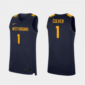 For Men's West Virginia University #1 Derek Culver Navy Replica College Basketball Jersey 837817-237