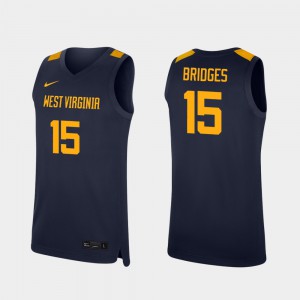For Men's West Virginia #15 Jalen Bridges Navy Replica College Basketball Jersey 284116-908