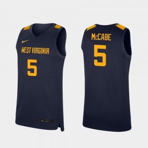 Men West Virginia University #5 Jordan McCabe Navy Replica College Basketball Jersey 252252-781