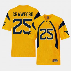 For Men's West Virginia #25 Justin Crawford Gold College Football Replica Jersey 217738-294