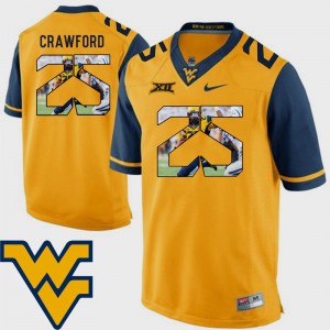Men's WVU #25 Justin Crawford Gold Pictorial Fashion Football Jersey 884071-535