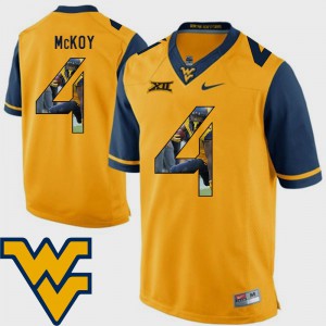 For Men's West Virginia University #4 Kennedy McKoy Gold Pictorial Fashion Football Jersey 478582-935
