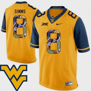 Men's West Virginia University #8 Marcus Simms Gold Pictorial Fashion Football Jersey 709504-910
