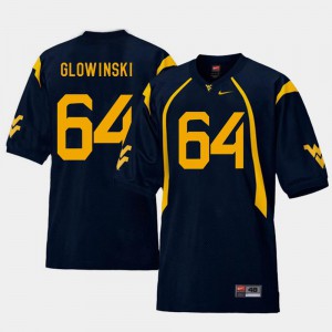 Men's West Virginia #64 Mark Glowinski Navy College Football Replica Jersey 912547-362