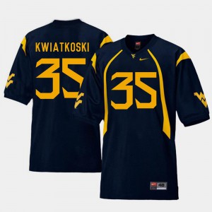 For Men's West Virginia University #35 Nick Kwiatkoski Navy College Football Replica Jersey 122758-644