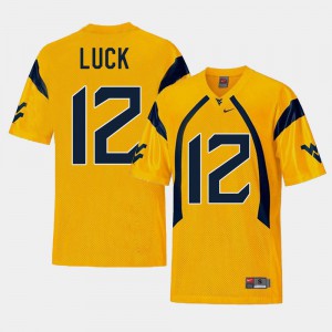 Mens WV #12 Oliver Luck Gold College Football Replica Jersey 128449-667