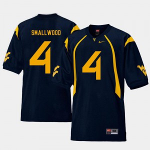 Mens WVU #4 Wendell Smallwood Navy College Football Replica Jersey 471266-419