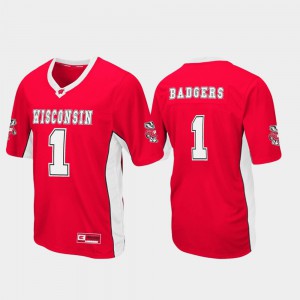 Mens Wisconsin Badger #1 Red Max Power Football Jersey 468960-183