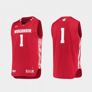 For Men Wisconsin Badger #1 Red College Basketball Replica Jersey 488166-713