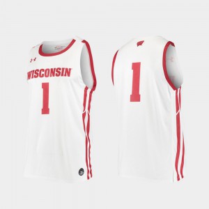 Mens Badgers #1 White Replica College Basketball Jersey 302987-364