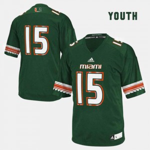 Youth(Kids) Miami #15 Green College Football Jersey 393382-616