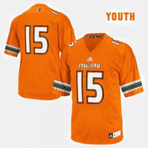 Youth(Kids) Miami #15 Orange College Football Jersey 682535-799