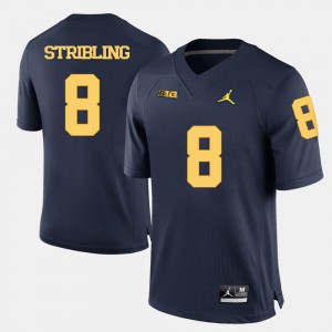 For Men Michigan #8 Channing Stribling Navy Blue College Football Jersey 288716-577