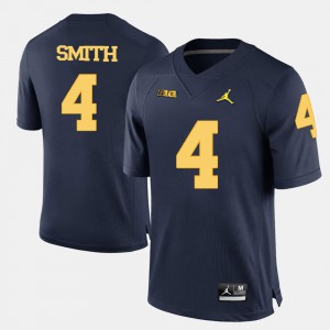 For Men's University of Michigan #4 De'Veon Smith Navy Blue College Football Jersey 426562-653