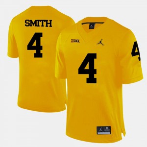 For Men's Wolverines #4 De'Veon Smith Yellow College Football Jersey 809003-597