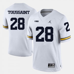 Mens University of Michigan #28 Fitzgerald Toussaint White College Football Jersey 298133-696