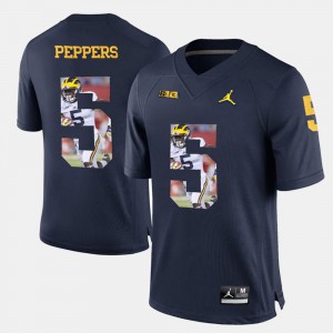 Men's U of M #5 Jabrill Peppers Navy Blue Player Pictorial Jersey 457298-847