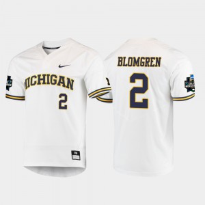 Men's Michigan #2 Jack Blomgren White 2019 NCAA Baseball College World Series Jersey 213919-633