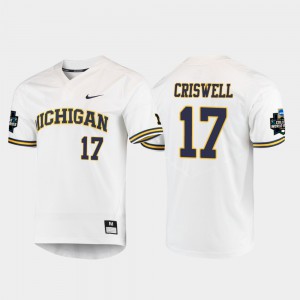 For Men Michigan #17 Jeff Criswell White 2019 NCAA Baseball College World Series Jersey 304675-331