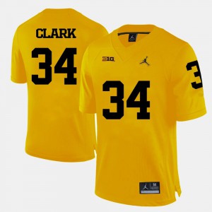 For Men's University of Michigan #34 Jeremy Clark Yellow College Football Jersey 415009-563