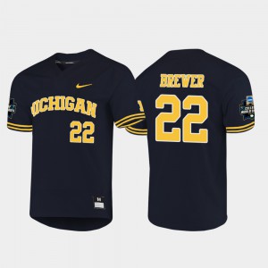 Men's Michigan Wolverines #22 Jordan Brewer Navy 2019 NCAA Baseball College World Series Jersey 146888-820