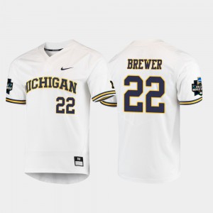 For Men's Michigan #22 Jordan Brewer White 2019 NCAA Baseball College World Series Jersey 880159-173