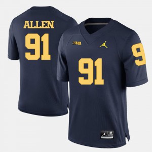For Men University of Michigan #91 Kenny Allen Navy Blue College Football Jersey 444583-340