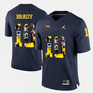 For Men University of Michigan #10 Tom Brady Navy Blue Player Pictorial Jersey 812082-729