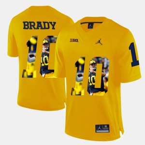 For Men's Michigan Wolverines #10 Tom Brady Yellow Player Pictorial Jersey 245178-284