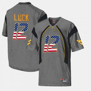 For Men's West Virginia #12 Oliver Luck Gray US Flag Fashion Jersey 287371-981