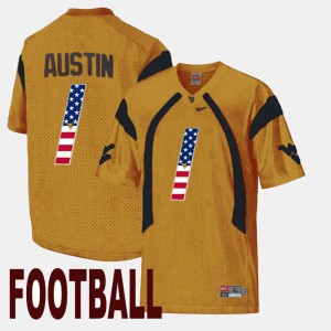 Men West Virginia Mountaineers #1 Tavon Austin Gold US Flag Fashion Jersey 158105-115
