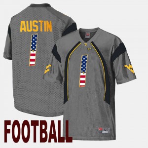 Mens West Virginia University #1 Tavon Austin Gray US Flag Fashion Jersey 640955-863