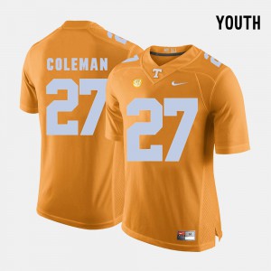 Youth Vols #27 Justin Coleman Orange College Football Jersey 184876-332